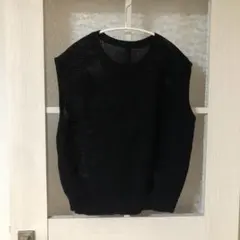 無印良品　鹿子編み ブラック ノースリーブニット