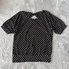 美品水玉模様 半袖トップス リボン付き　ドット柄トップス