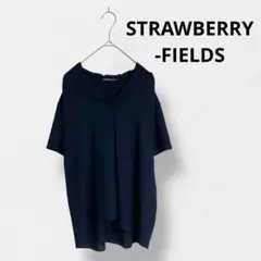 日本製ストロベリーフィールズ　紺色ラップスタイル 半袖シャツ　ブラウスのサムネイル