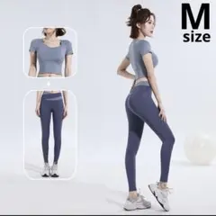 ピラティスウェア ヨガウェア レディース 上下セット Mサイズ ブルー
