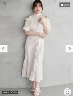 異素材ドッキングオフショルニットハーフスリーブワンピース マーキュリーデュオ