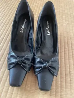 リボン付きブラックハイヒール 24.5cm