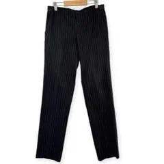 a2382【UNIQLO】ウール ストライプテーパードアンクルパンツ黒オフィスM