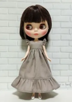 #A-695 ブライス、リカちゃんワンピース(ローズブラウン)