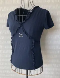 イタリア製　フリル付きネイビーTシャツ M