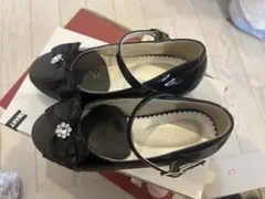 Betty Kids フォーマルシューズ 女の子 黒 リボン ラメ 20㎝