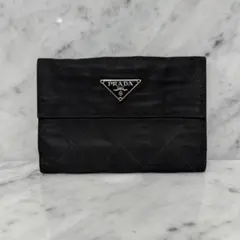 PRADA ブラック キルティング 二つ折り財布 プラダ PRADA キルティング ブラック ナイロン レザー ミニ財布 二