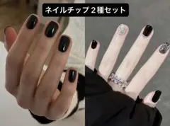 ブラック 黒 ネイルチップ つけ爪 SHEIN シーイン ラメ 24枚＋30枚のサムネイル