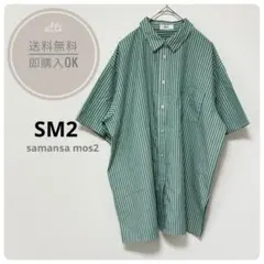 SM2 サマンサモスモス　ストライプ半袖シャツ　グリーン　オーバーサイズ　F
