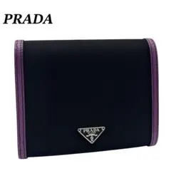 PRADA プラダ 三つ折り財布 三角ロゴ 三角プレート ナイロン リボン　美品のサムネイル