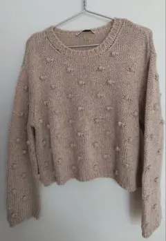 ZARA ベージュ ポンポン編み セーター