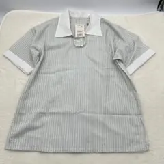 【未使用タグ付き】Bianna ビアンナ ストライプ シャツ 半袖 グレー Mのサムネイル