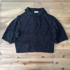 MARW UNITED ARROWS 半袖　ペーパー　ポロカラーニット ブラックのサムネイル