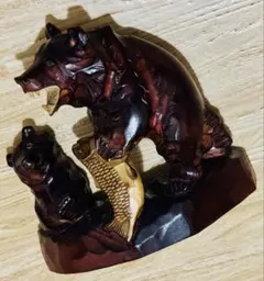 木製クマ親子彫刻 約20cm