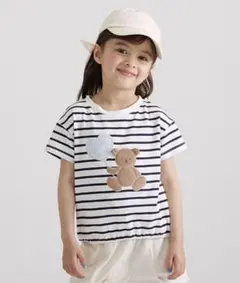 プティマイン アニマルモチーフ半袖Tシャツ ボーダー くま 風船 Tシャツ