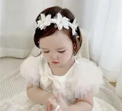 未使用✨ベビー キッズ ヘアバンド 花レース 白 新生児 女の子 記念撮影