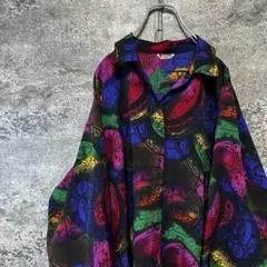 は*・様 古着　90sヴィンテージ 総柄シャツ　ポリシャツ　昭和レトロ　アート調