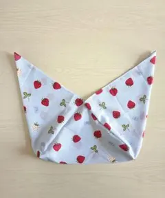 あずま袋レトロストロベリー柄　水色 ハンドメイド