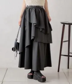 【Chico】ティアードボリュームスカート ブラック