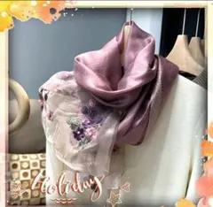 桜の花柄刺繍が、上品な❤シルクウール大判ストール　桜パープル