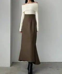 louere ハイウエストヘリンボーンスリットマーメイドスカート