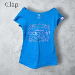 【clap】　ロゴプリント　半袖Tシャツ　ブルー　M コットン　洗える　春夏のサムネイル