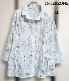 INTERZONE　花柄透かし ジャケット 七分袖-八分袖 薄グレー　LLのサムネイル