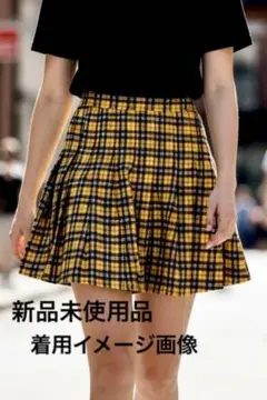 イエローチェック柄 プリーツミニスカートのサムネイル
