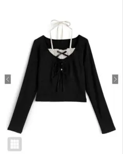 ダブルリボンレイヤード風ホルターネックフリルトップス