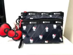 レスポートサック　サンリオ　キティ　 2段ポーチ　ブラック　リボン付き