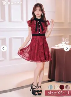 DAZZY ワインレッド レースドレス S
