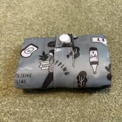 折りたたみエコバッグ グレー イラスト入り