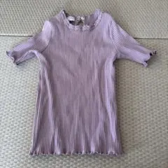 キッズ　ラベンダー　カットソー　半袖　リブ編みトップス　110cm