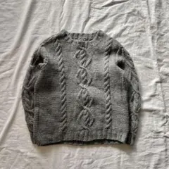 90s vintage グレー ケーブル編み 長袖ニットセーター 古着