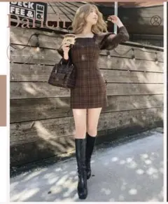 Darich パフスリーブチェックミニワンピース