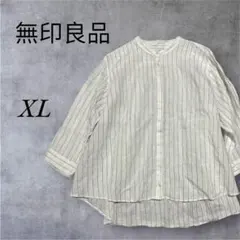 無印良洗いざらし ノーカラーシャツ　リネン 100% 麻