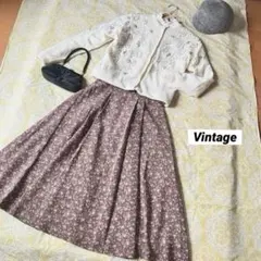 ⭐️レトロ古着　花柄　ロングスカート⭐️昭和　ヴィンテージ ガーリー　春　パープル