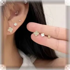 ピアス　セット　クローバー　ビジュー　ラインストーン　可愛い　韓国　レディース