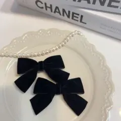 ベルベット リボン ヘアクリップ 黒 ベロア ブラック