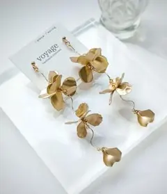 【再販】マットゴールド フラワー ウェディング ハンドメイド ピアス イヤリング
