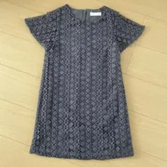 グレー レース 半袖ワンピース