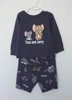 トムとジェリー 長袖 トレーナー 半ズボン セット 黒 ブラック 総柄 80