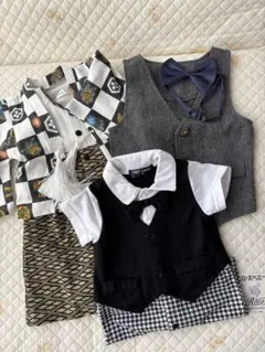 再お値下げ　ベビーフォーマル　タキシード風、羽織袴風ロンパース、ベスト蝶ネクタイ