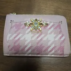 ハウンドトゥースパターン 二つ折り財布 ピンクのサムネイル