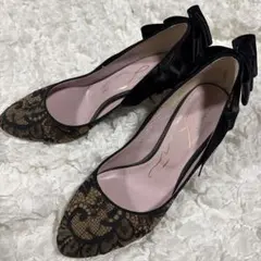 マナ　MANA 日本製　レース リボン ハイヒール パンプス 35のサムネイル