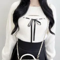 フェザーリブデコルテオープンリボンニット