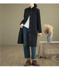 2色 折り衿 ロングコート ゆったり レトロ シンプル フロントボタン 新作