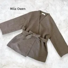 のろ様☆ミラオーウェン ノーカラーコート ベルト付 モカ ウール混 きれいめ