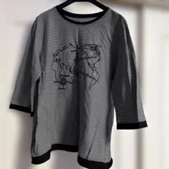 レリアン ストライプ柄 地図プリント 五分袖 トップス