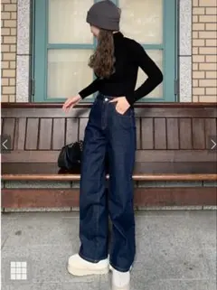 GRL グレイル ハイウエストセミワイドデニムパンツ fo1843 インディゴ